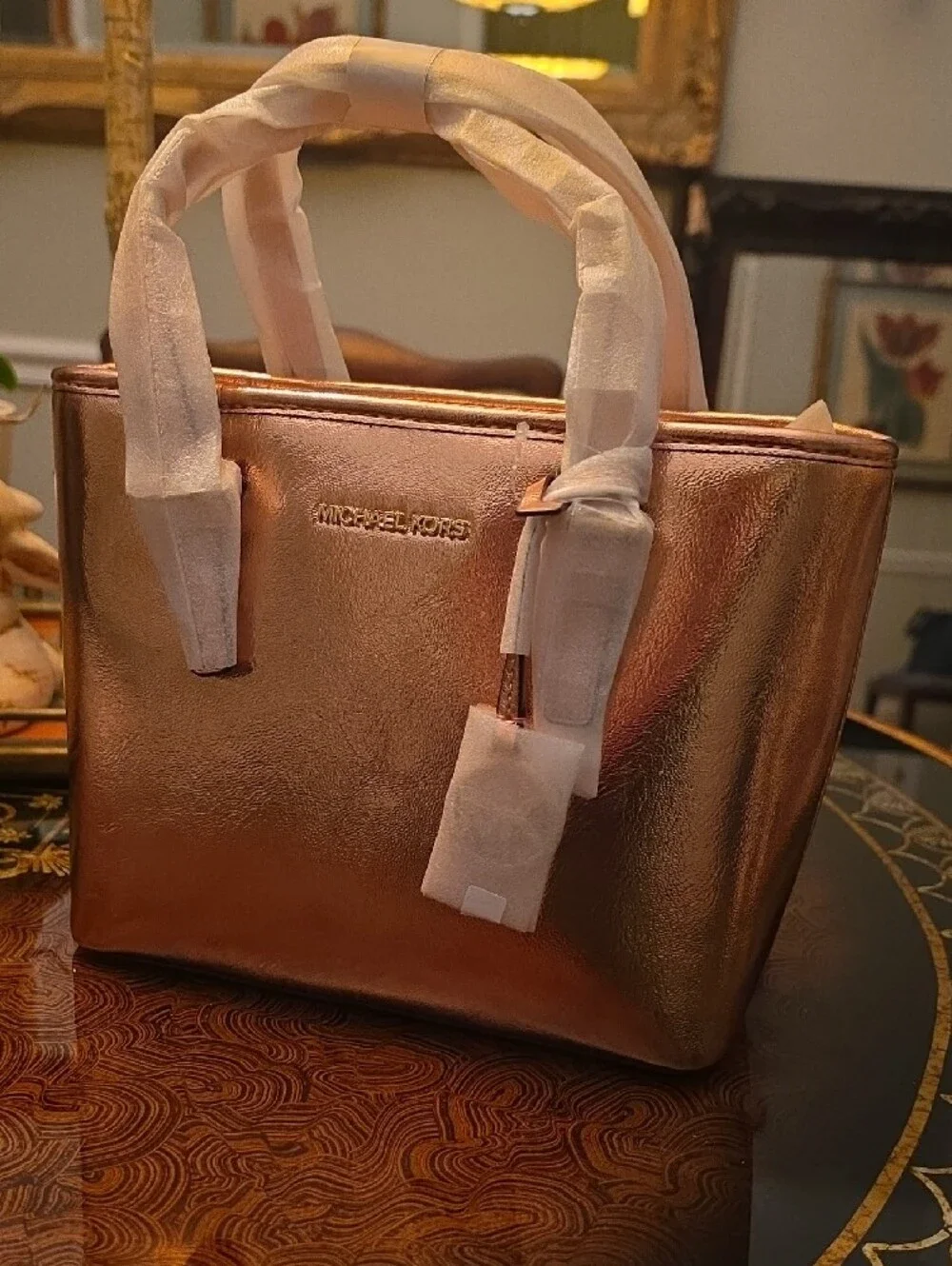 Michael Kors Metallic Rose Gold Leather Tote